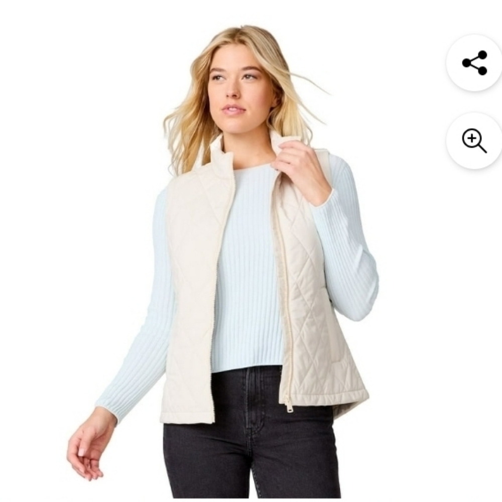 Free Country Women's Quilted Vest Zippered Pockets Length 26 Size L PTP 22.5